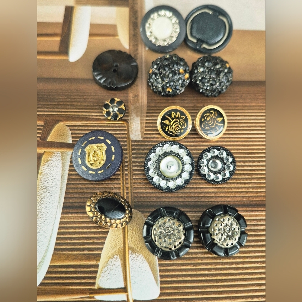 Set Of Unique Garment Sewing  Black and Gold Buttons